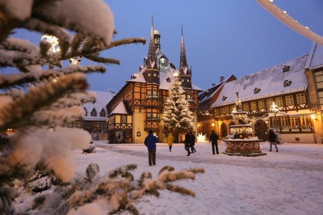 Lumières de Noël à Wernigerode début janvier 2021, Saxe-Anhalt.