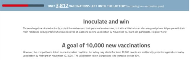 La mise à jour en direct du nombre de personnes qui ont été vaccinées grâce à la loterie de vaccination autrichienne. Image : Gouvernement du Burgenland