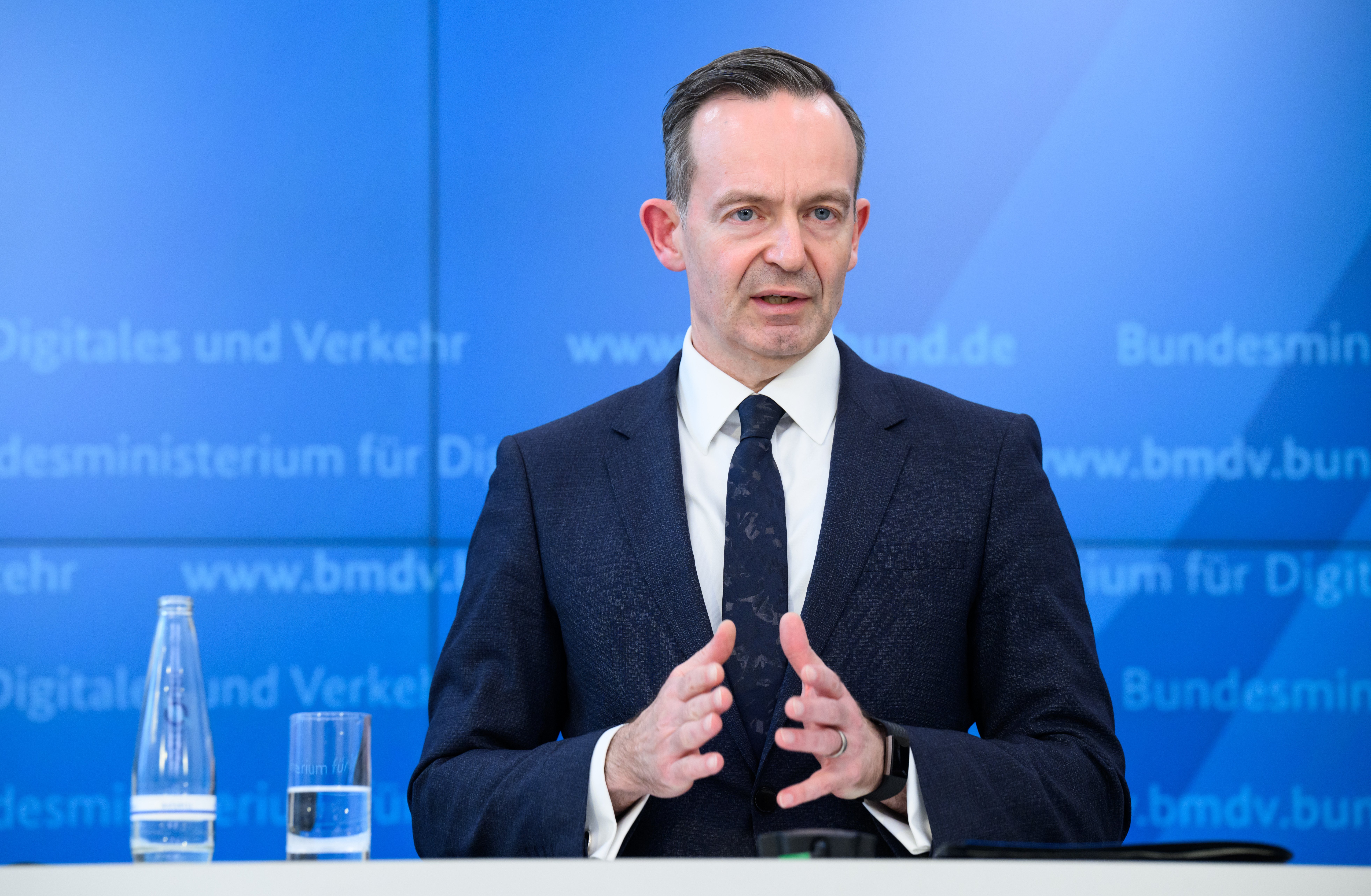 Le ministre des transports Volker Wissing s'exprime lors d'une conférence de presse à Berlin le 5 avril. 