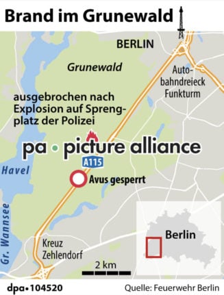 Une carte montre où l'incendie s'est déclaré dans le Grunewald de Berlin.