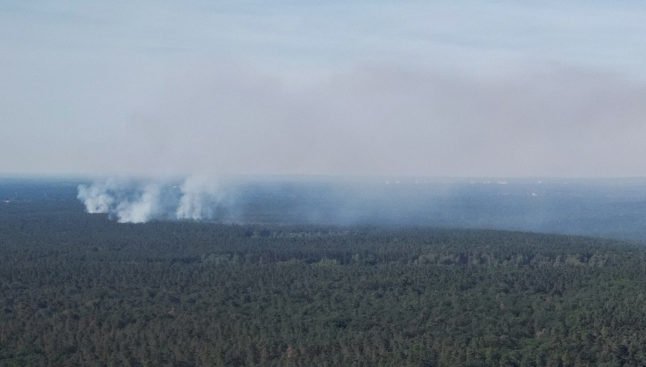 De la fumée s'élève de l'incendie de la forêt 'Grunewald' à Berlin.