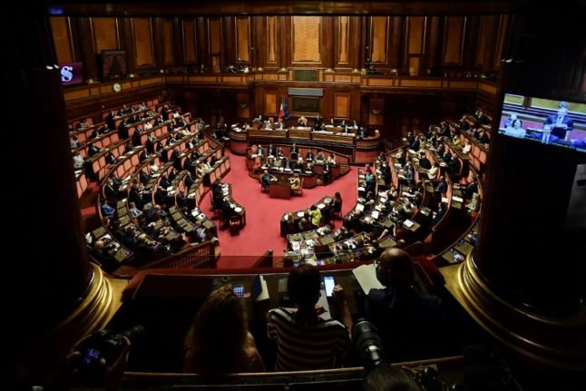 Le Premier ministre italien Mario Draghi s'adressant au Sénat le 21 juin 2022.