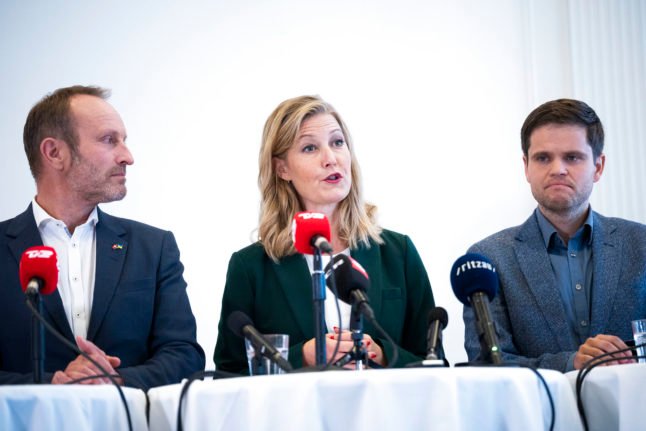 Sofie Carsten Nielsen, chef du parti Radikale Venstre, lors d'une conférence de presse le 5 octobre 2022.